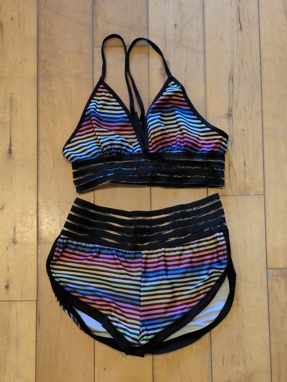 Rainbow Striped Tank & High Waist Shorts Set